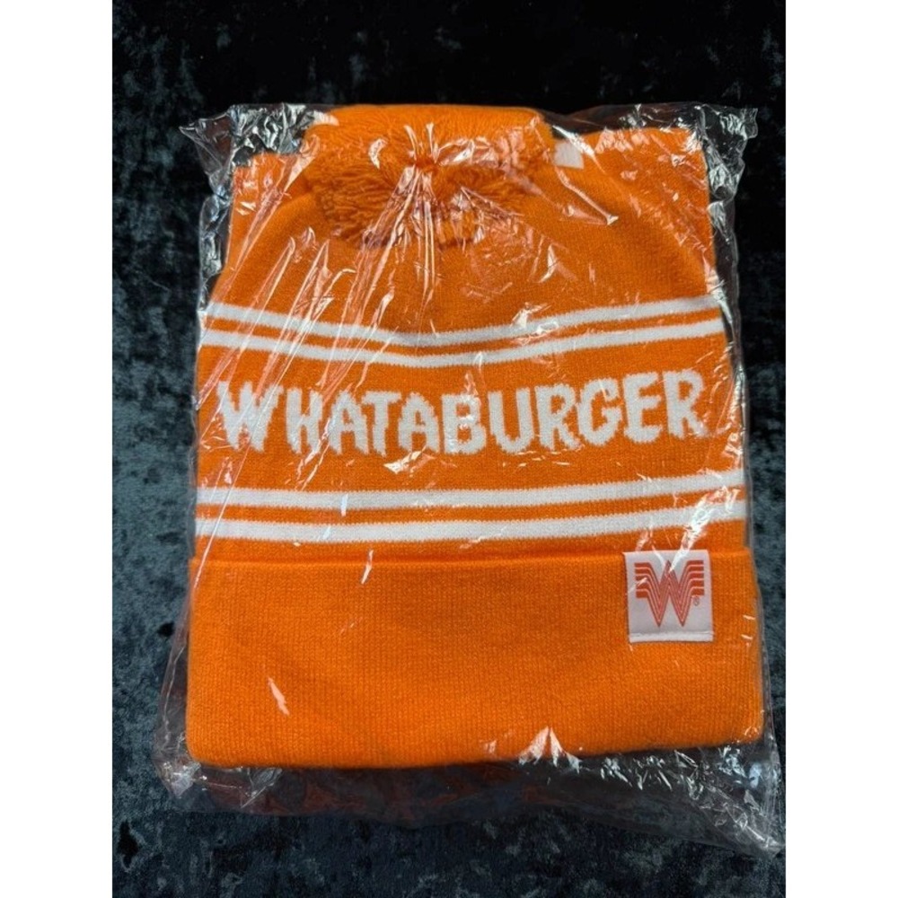 Whataburger Orange White Knit Beanie and Scarf Set Pom Pom Winter Hat 78815